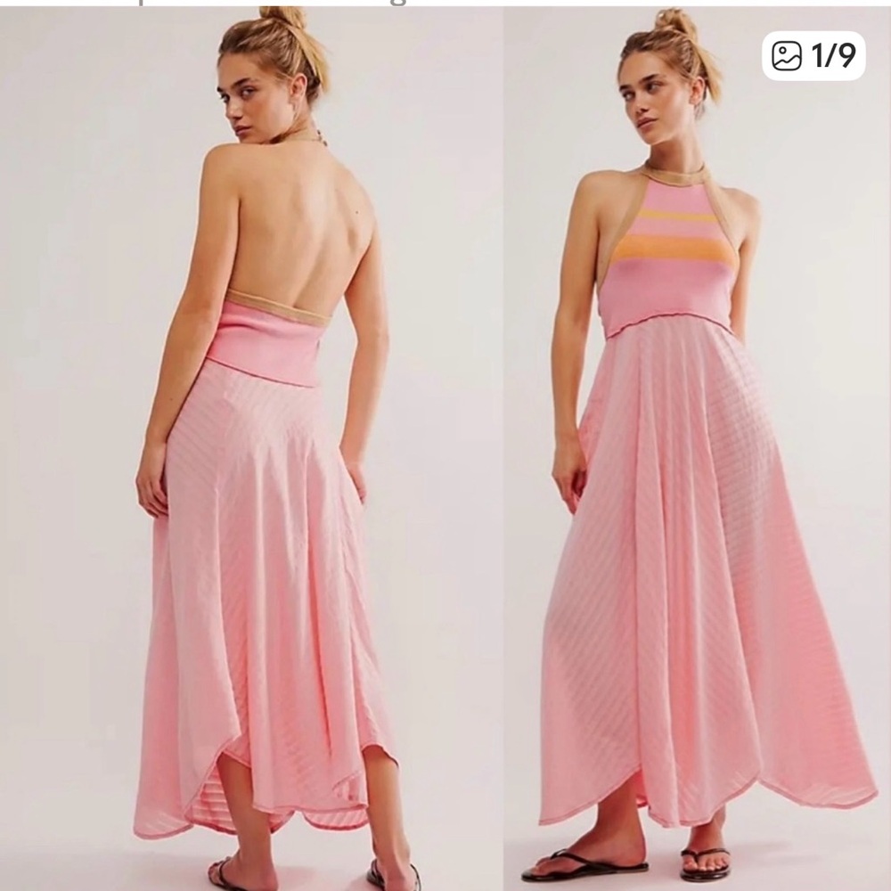 NWT Free People Surf's Up Maxi Dress in Flamingo Pink Small